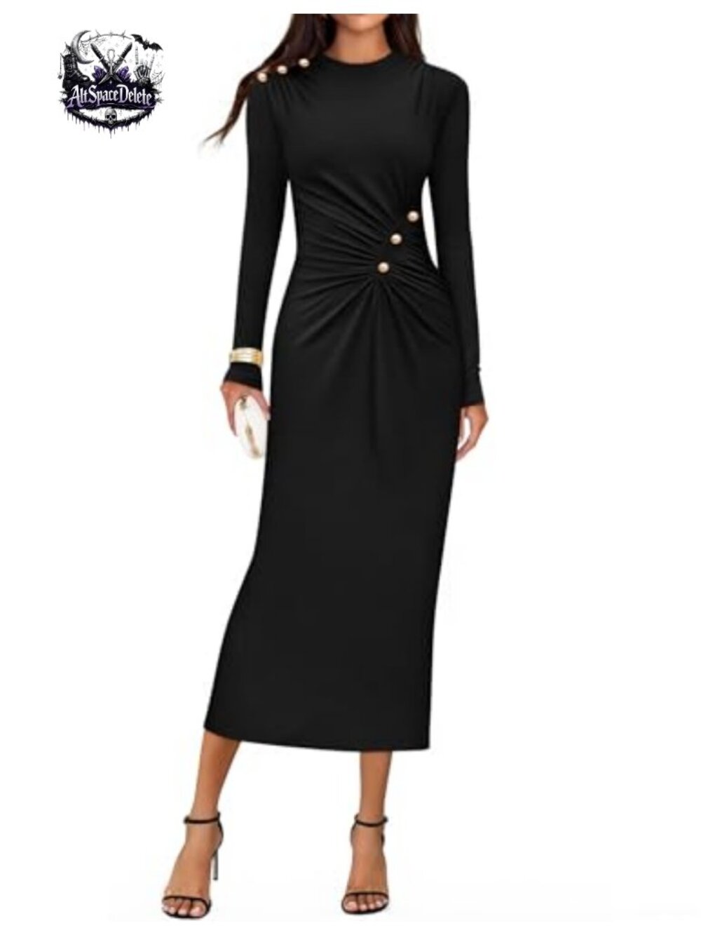 Mock Neck Bodycon Midi Dress Long Sleeve Formal Party